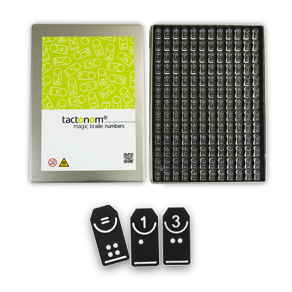 geöffnete Magic Braille Numbers Box mit Zahlen